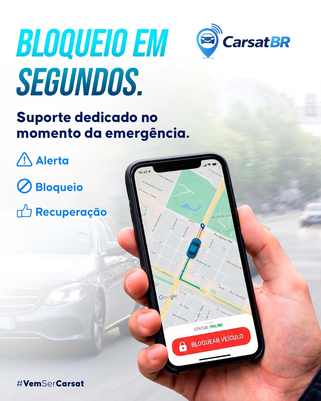 Com nosso suporte dedicado você bloqueia o carro em segundos e recebe alertas na hora.